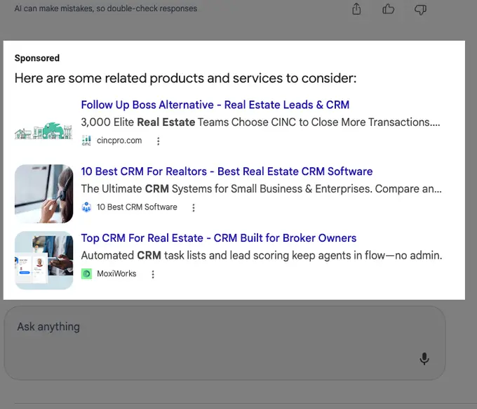Google AI Overviews con anuncios Sponsored integrados en los resultados de búsqueda